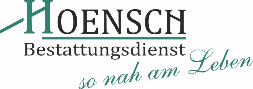 Logo mit dem Schriftzug 'Hoensch Bestattungsdienst so nah am Leben', teilweise grün und schwarz gestaltet